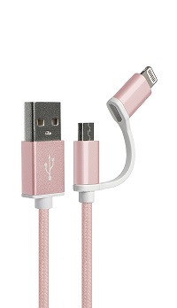 klipx cable 2en1 lightning/microUSB de 1metro rosado 